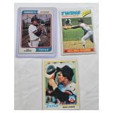 Lot of 3 Rod Carew Vintage Baseball Cards Including Topps from 1974, 1977, 1978