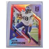 Justin Jefferson 2021 Panini Donruss Elite Ruby Foil SP #45 and Numbered 50/82 - Minnesota Vikings Football Card