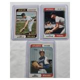 Lot of 3 Vintage 1974 Topps Baseball Cards Featuring Al Kaline, Luis Aparicio, and Phil Niekro