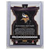 Lot of 2 Alexander Mattison Rookie Cards Including a Rookie Patch Auto Obsidian Numbered 14/75 & Panini Select