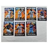 Lot of 7 Action Stars Insert Baseball Cards Including Rookie Cards - Michael Harris II RC, Anthony Volpe RC, Luis Robert Jr., Pete Alonso, Brett Baty RC, and Bryce Harper. Includes Rookie Cards.