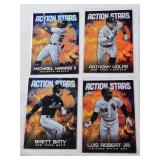 Lot of 7 Action Stars Insert Baseball Cards Including Rookie Cards - Michael Harris II RC, Anthony Volpe RC, Luis Robert Jr., Pete Alonso, Brett Baty RC, and Bryce Harper. Includes Rookie Cards.