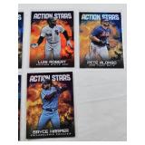 Lot of 7 Action Stars Insert Baseball Cards Including Rookie Cards - Michael Harris II RC, Anthony Volpe RC, Luis Robert Jr., Pete Alonso, Brett Baty RC, and Bryce Harper. Includes Rookie Cards.