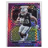 Josh Jacobs 2021 Panini Prizm Purple Prizm #180 and Numbered 14/49 - Las Vegas Raiders Football Card