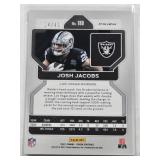 Josh Jacobs 2021 Panini Prizm Purple Prizm #180 and Numbered 14/49 - Las Vegas Raiders Football Card