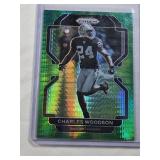 Charles Woodson 2021 Panini Prizm Green Refractor #186 and Numbered 45/175 - Oakland Raiders Football Card