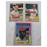 Lot of 3 Lou Brock 1967 #285, 1968 # 520, 1975 # 540 - Vintage St. Louis Cardinals Baseball Cards