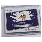 J.J. McCarthy Dual Relic Rookie 2024 Panini Absolute Tools of the Trade #TOTD-JMY and Numbered 7/349 - Minnesota Vikings Football Card