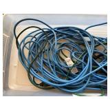Collection of Blue Extension Cords in Storage Tub