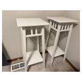 Pair of White Wooden Plant Stands with Lower Shelf