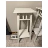 Pair of White Wooden Plant Stands with Lower Shelf