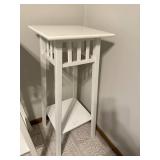 Pair of White Wooden Plant Stands with Lower Shelf