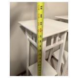 Pair of White Wooden Plant Stands with Lower Shelf