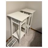 Pair of White Wooden Plant Stands with Lower Shelf