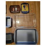 Collection of Baking Pans and Vintage Tin Signs