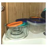 Assorted Kitchenware Collection Including Glass Bowls, Muffin Pan, and Grater