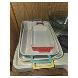 Assorted Kitchenware Collection: Baking Dishes, Mixing Bowls, Strainers