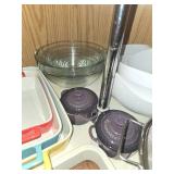 Assorted Kitchenware Collection: Baking Dishes, Mixing Bowls, Strainers