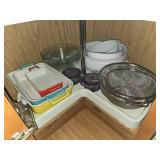 Assorted Kitchenware Collection: Baking Dishes, Mixing Bowls, Strainers