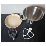 Set of Cooking Items: Pressure Cooker, Mixer Bowl, and Ceramic Tart Dish