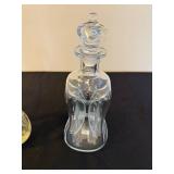 Set of 3 Decorative Glass Items: Cut Glass Tumblers, Vintage Decanter and Etched Perfume Bottle
