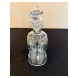 Set of 3 Decorative Glass Items: Cut Glass Tumblers, Vintage Decanter and Etched Perfume Bottle
