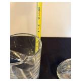 Set of 3 Decorative Glass Items: Cut Glass Tumblers, Vintage Decanter and Etched Perfume Bottle