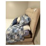 Upholstered Platform Bed Frame with Quilted Bedding Set - Mattress Set and Pillows included