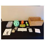 Mixed Lot with Bicycle Helmet, Wicker Basket, and Various Accessories