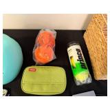 Mixed Lot with Bicycle Helmet, Wicker Basket, and Various Accessories