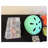 Mixed Lot with Bicycle Helmet, Wicker Basket, and Various Accessories