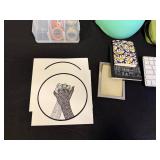 Mixed Lot with Bicycle Helmet, Wicker Basket, and Various Accessories