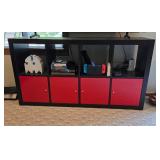 Black and Red Wooden TV Stand with Multiple Storage Compartments