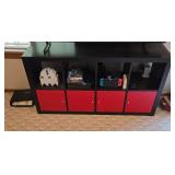 Black and Red Wooden TV Stand with Multiple Storage Compartments