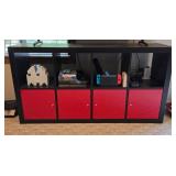 Black and Red Wooden TV Stand with Multiple Storage Compartments