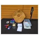 Assorted Household and Office Items Including Projector Stand and Baseball Display