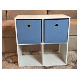 White Cube Storage Organizer with Blue Fabric Bins