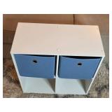 White Cube Storage Organizer with Blue Fabric Bins