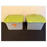 Set of 2 Sterilite Plastic File Storage Boxes with Green Lids