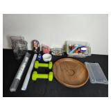 Mixed Household Items Collection with Toys, Plate, Hand Weights and More