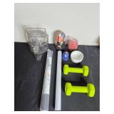 Mixed Household Items Collection with Toys, Plate, Hand Weights and More