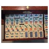 Vintage Mahjong Set with Wooden Case and Root-Vue Farm Kit