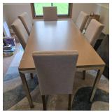 Modern Dining Table with 6 Fabric Chairs