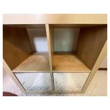 Used Wooden Storage Shelving Unit with Mirrored Doors - contents not inc