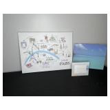 Set of 3 Artworks - Carte de Paris Print, Gray Malin Picture Frame, Seascape Canvas
