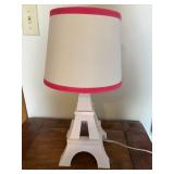 Eiffel Tower Lamp with Pink Trim Shade, 18" Tall