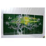 Vintage Set of Four-Panel Green Lacquer Artwork