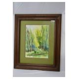 Hand-Painted Watercolor Painting of Woods 1974, Signed