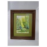 Hand-Painted Watercolor Painting of Woods 1974, Signed