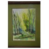 Hand-Painted Watercolor Painting of Woods 1974, Signed